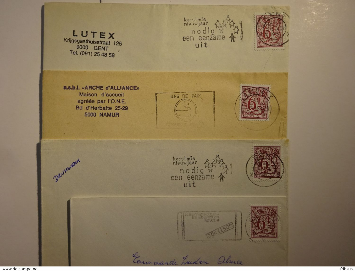 4 Enveloppen Gefr. 6Fr - Lutex Gent - Arche D'Alliance - Gent Oostende - Zie Scan (s) Voor Zegels, Stempels En Andere Ho - 1977-1985 Zahl Auf Löwe (Chiffre Sur Lion)