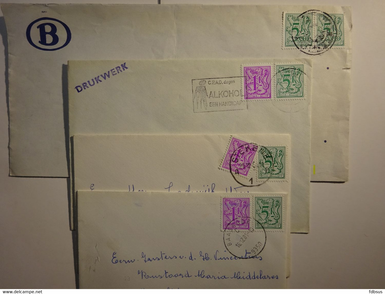 4 Enveloppen Gefr. 5Fr + Bijfrankering - Baasrode - Stekene - Brugge Arme Klaren - G.G.C. Antwerpen - Zie Scan (s) Voor - 1977-1985 Zahl Auf Löwe (Chiffre Sur Lion)