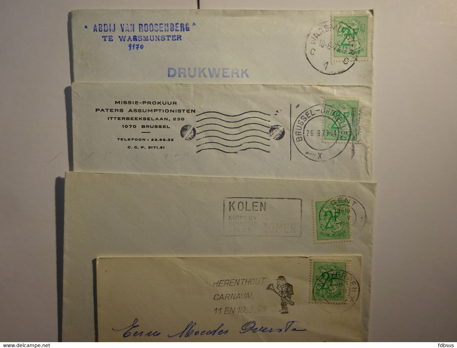 4 Enveloppen Gefr. 2 Fr - Antwerpen - Gent - Bruxelles - Waasmunster Roosenberg - Zie Scan (s) Voor Zegels, Stempels - 1977-1985 Chiffre Sur Lion