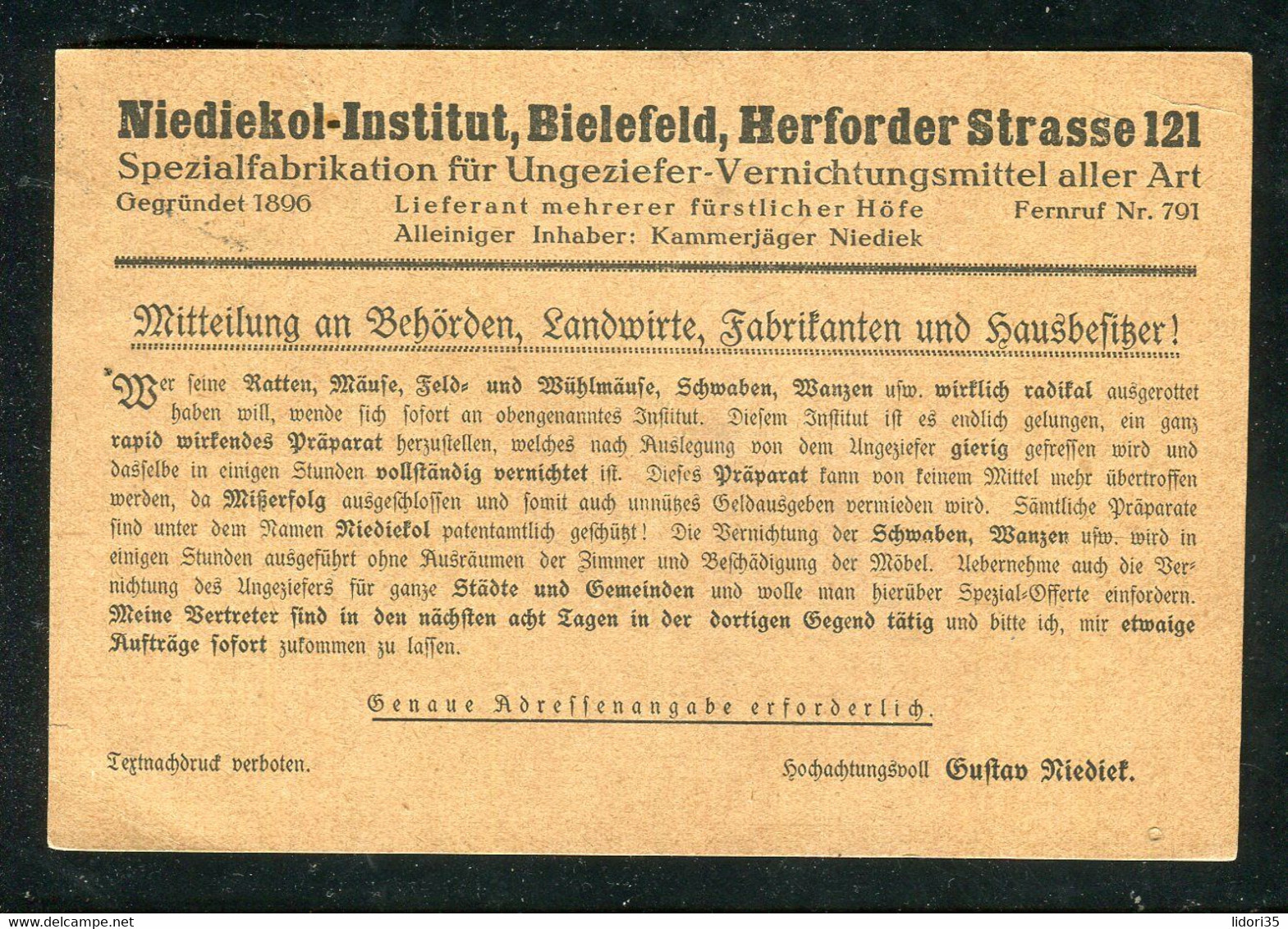 Deutsches Reich / 1921 / Drucksachenkarte Ex Bielefeld, Firmenzudruck "Ungeziefer-Vernichtungsmittel" / € 1.70 (NG82) - Brieven En Documenten