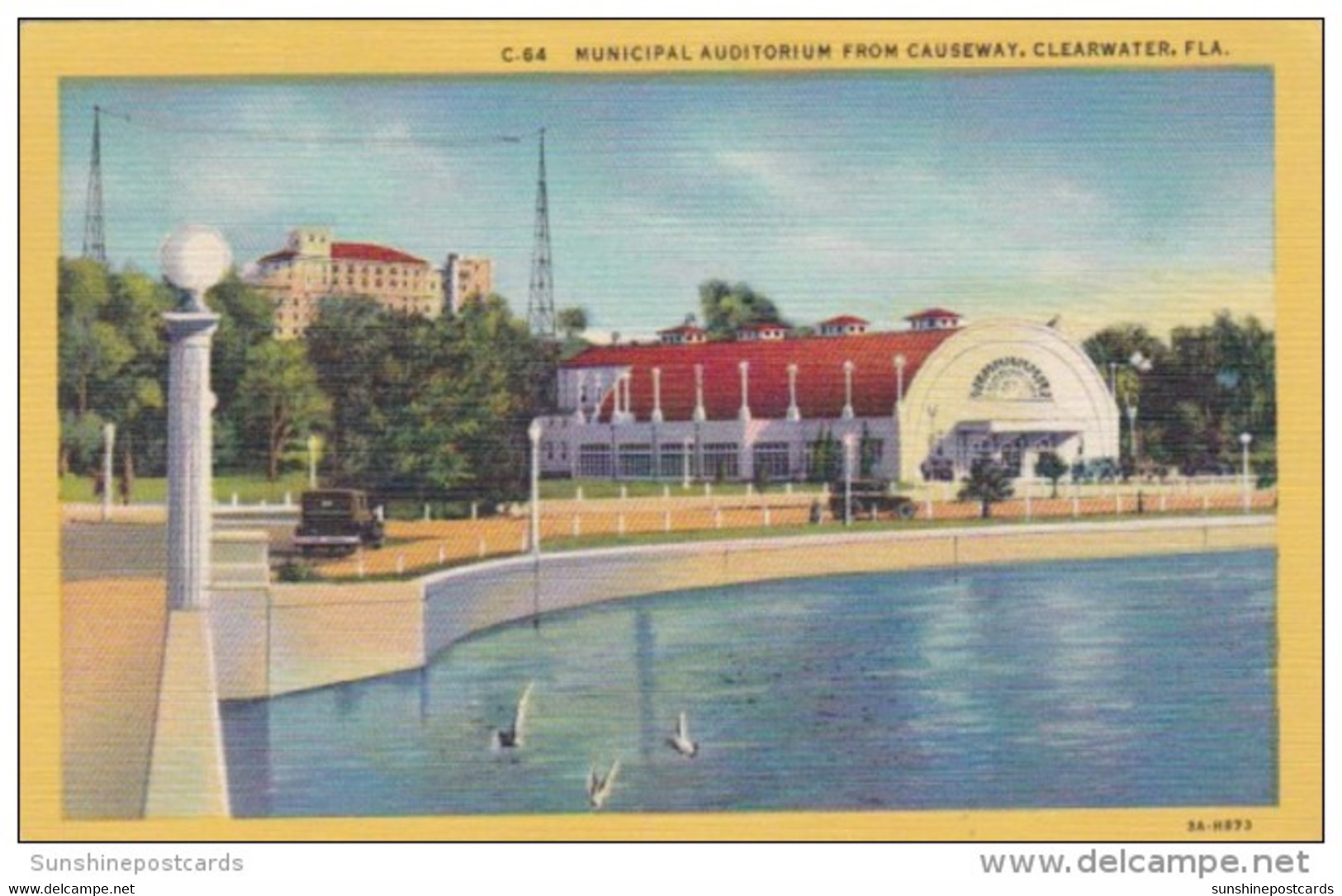 Florida Clearwater Municipal Auditorium From Causeway 1950 Curteich - Clearwater