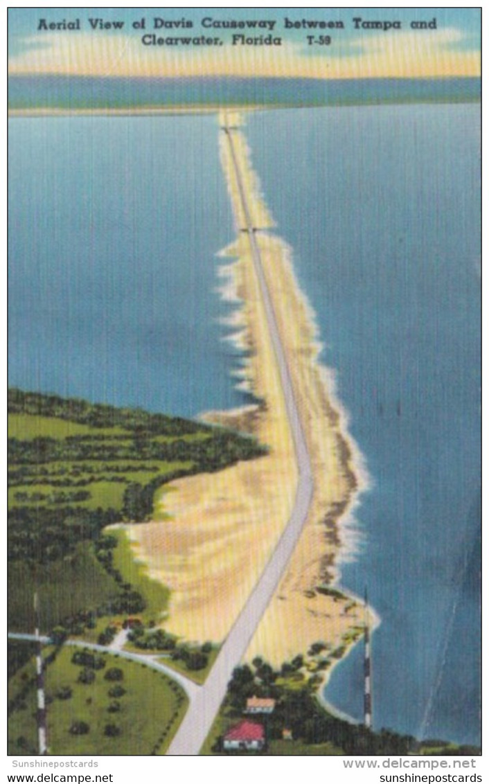 Florida Clearwater Aerial View Of Davis Causeway 1955 - Clearwater