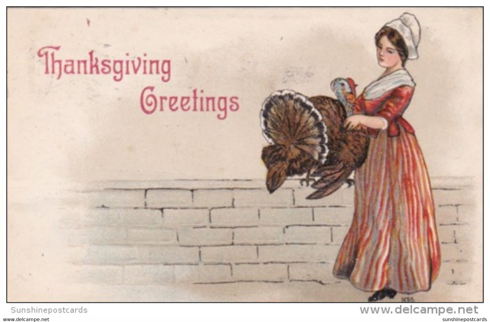 Thanksgiving Greeting Woman Holding Turkey 1908 - Giorno Del Ringraziamento