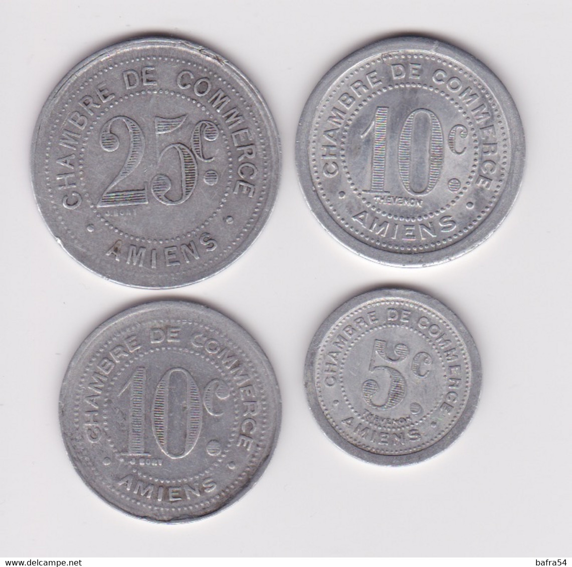 4 Jetons - Monnaie De Nécessité D'Amiens - Chambre De Commerce 25/10 Et 5 Centimes De 1920 Et 1921 - Monétaires / De Nécessité