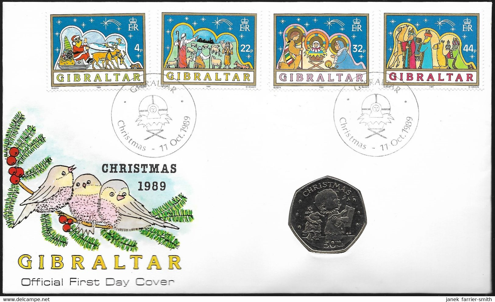 1989 Gibraltar Christmas 50 Pence First Day Cover - Gibraltar