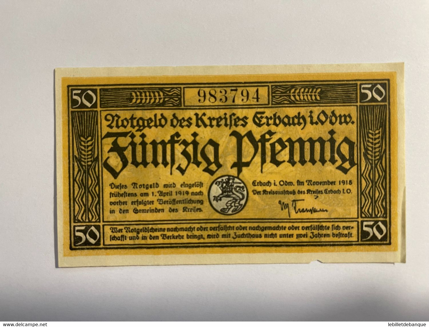 Allemagne Notgeld Erbach 50 Pfennig - Collections
