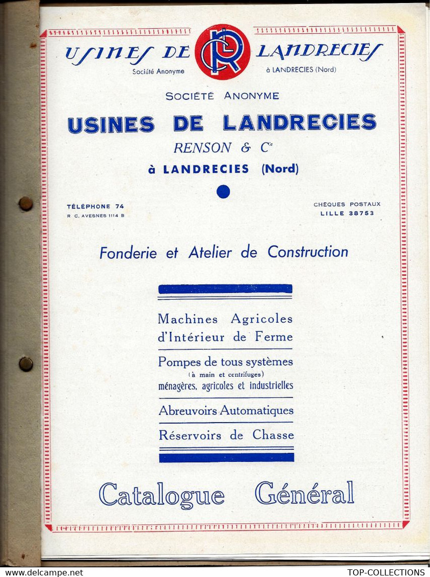 RARE CATALOGUE 1952 MACHINES AGRICOLES USINES RENSON ET CIE DE LANDRECIES Nord 1952 B.E. V.SCANS+HISTORIQUE - 1950 - ...