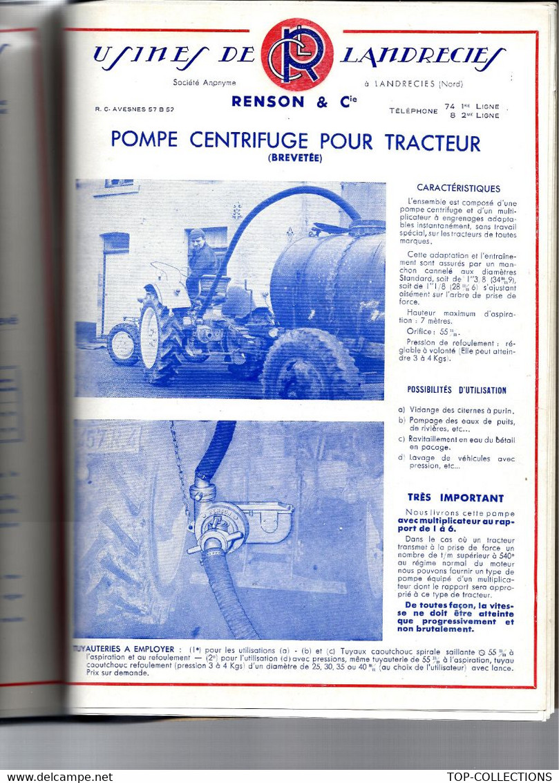 RARE CATALOGUE 1952 MACHINES AGRICOLES USINES RENSON ET CIE DE LANDRECIES Nord 1952 B.E. V.SCANS+HISTORIQUE - 1950 - ...