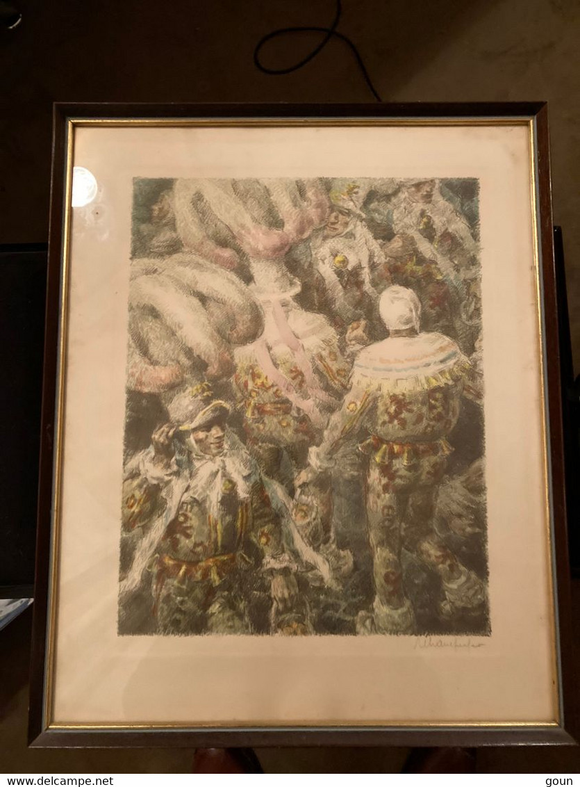 Carnaval  "Gilles De Binche" Signée Albert Chavepeyer (38 X 30cm) - Bel état  (le Rond En Haut à Gauche Est Un Reflet) - Popular Art