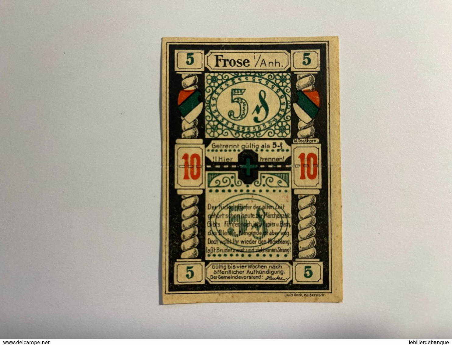 Allemagne Notgeld Frose 10 Pfennig - Collections