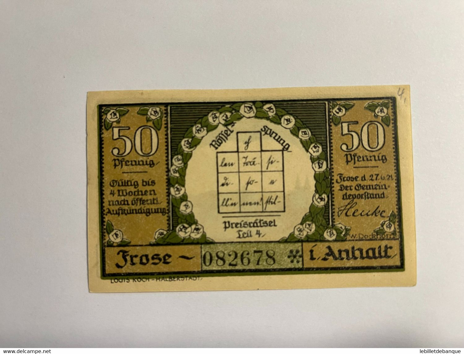 Allemagne Notgeld Frose 50 Pfennig - Collections