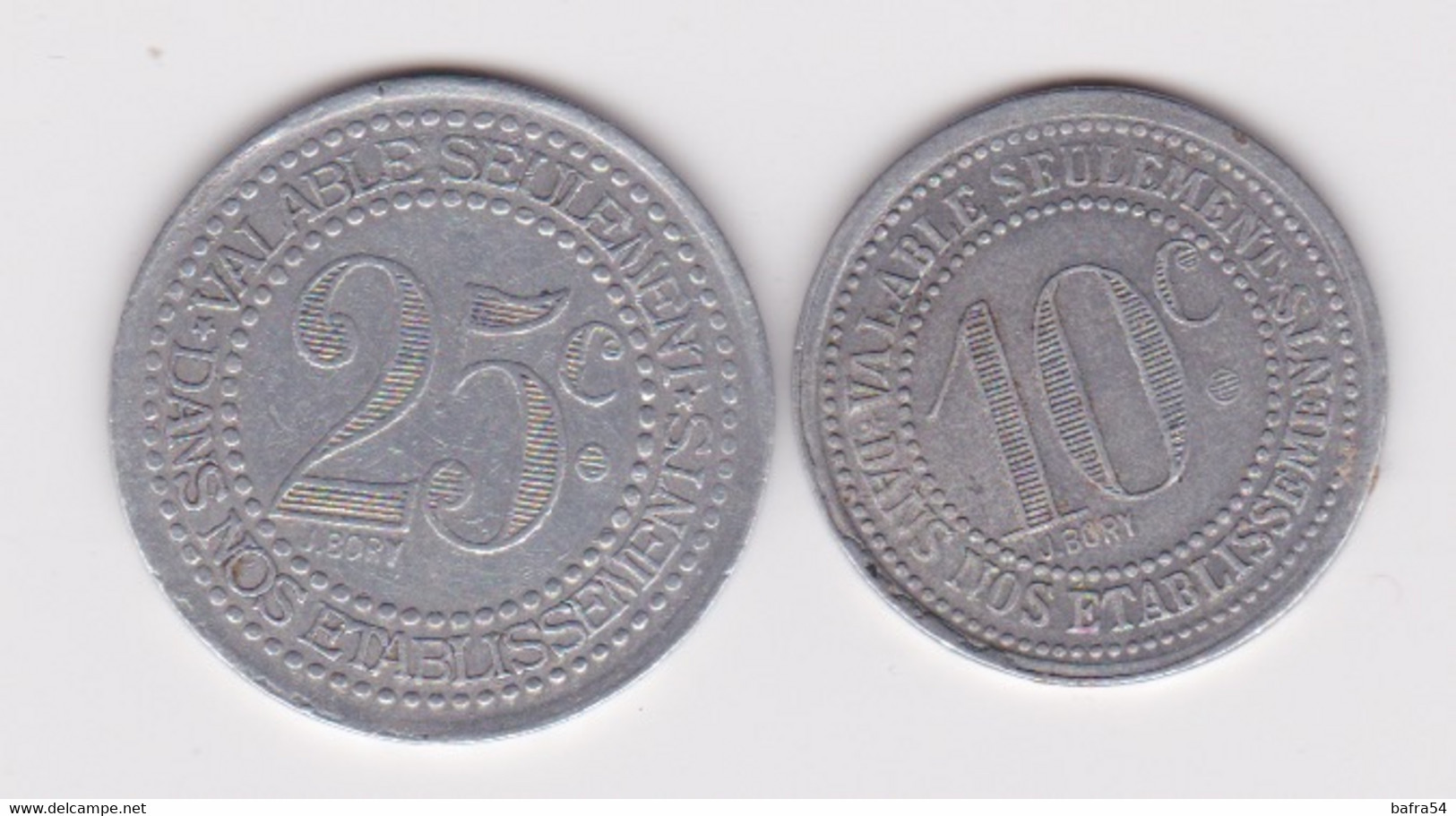 2 Jetons - Monnaie De Nécessité - VICHY - 25 Et 10 Centimes De 1920 - Compagnie Fermière De L'établissement Thermal. - Monétaires / De Nécessité