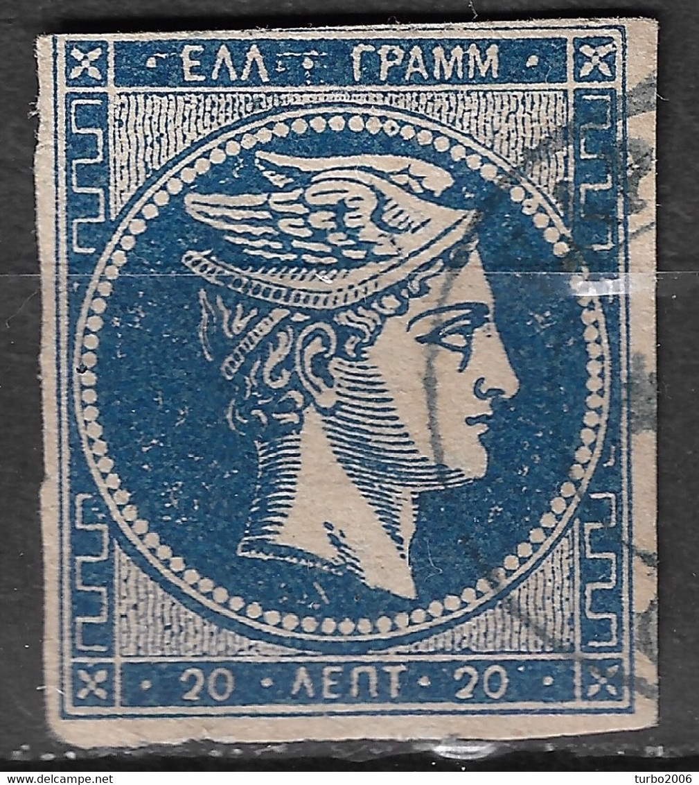 GREECE Plateflaw 20F7 In 1875-80 Large Hermes Head On Cream Paper 20 L Blue (shades) Vl. 65 Ba / H 51 B Position 25 - Variedades Y Curiosidades