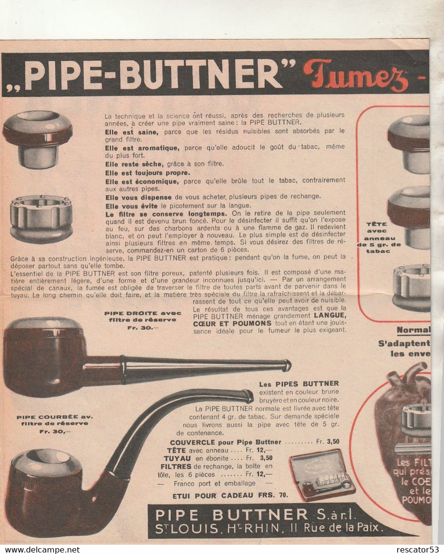 Publicité Pour Les Filtres De Pipe Buttner - Other & Unclassified