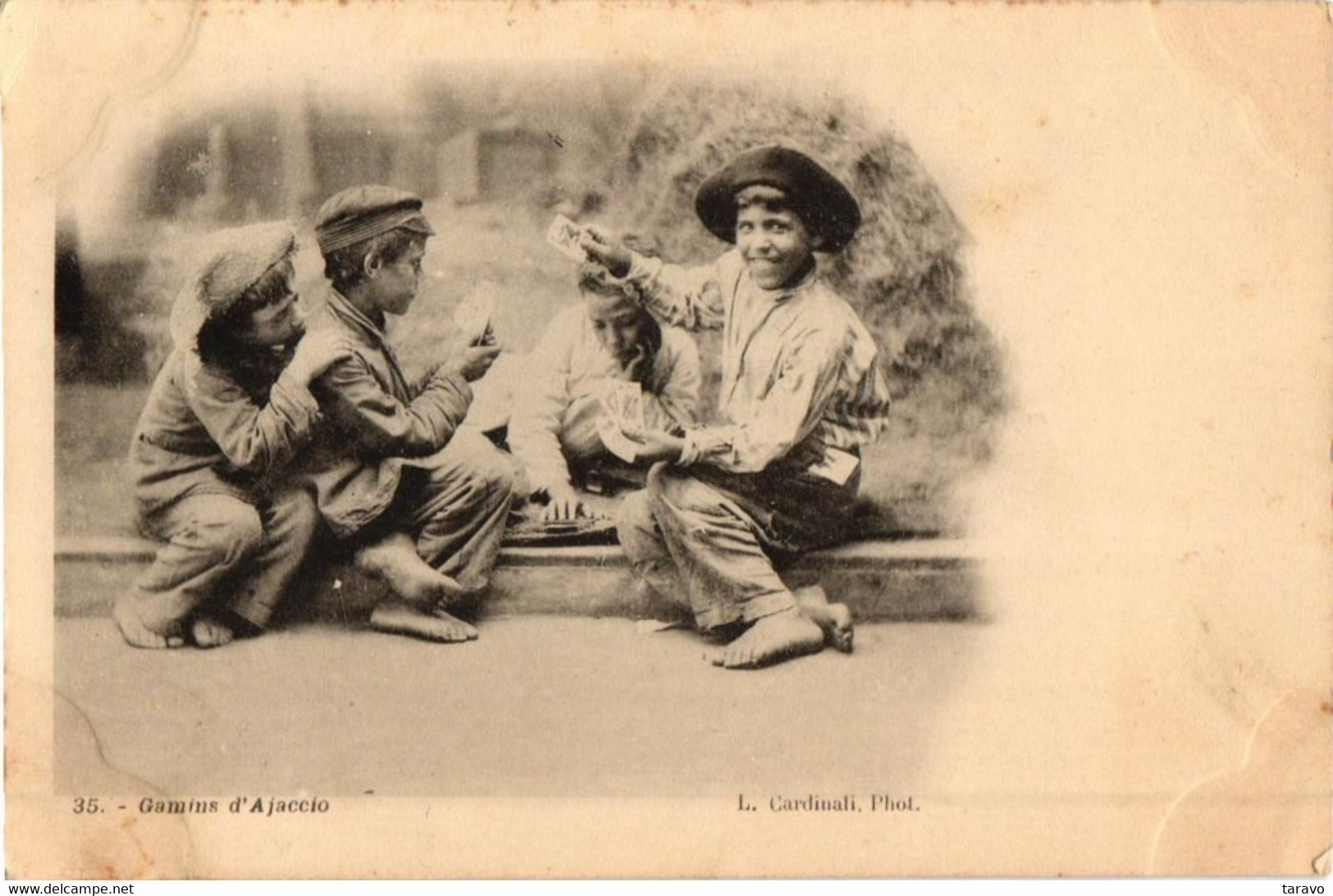 CORSE - RARE !  GAMINS D'AJACCIO (jouant Aux Cartes) - Précurseur L. Cardinali - Années 1900 - Ajaccio