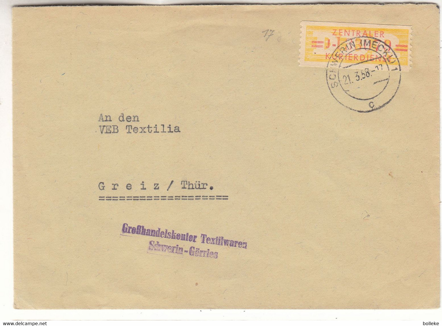 Allemagne - République Démocratique - Lettre De 1958 - Oblit  Schwerin - Exp Vers Greiz - - Storia Postale