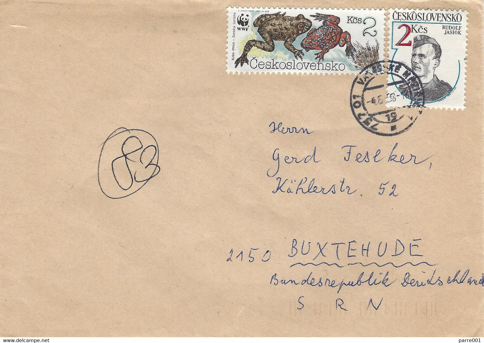 Czechoslovakia 1990 Valašské Meziříčí WWF European Fire-bellied Toad Bombina Bombina Rudolf Jasiok Exile Army Cover - Lettres & Documents