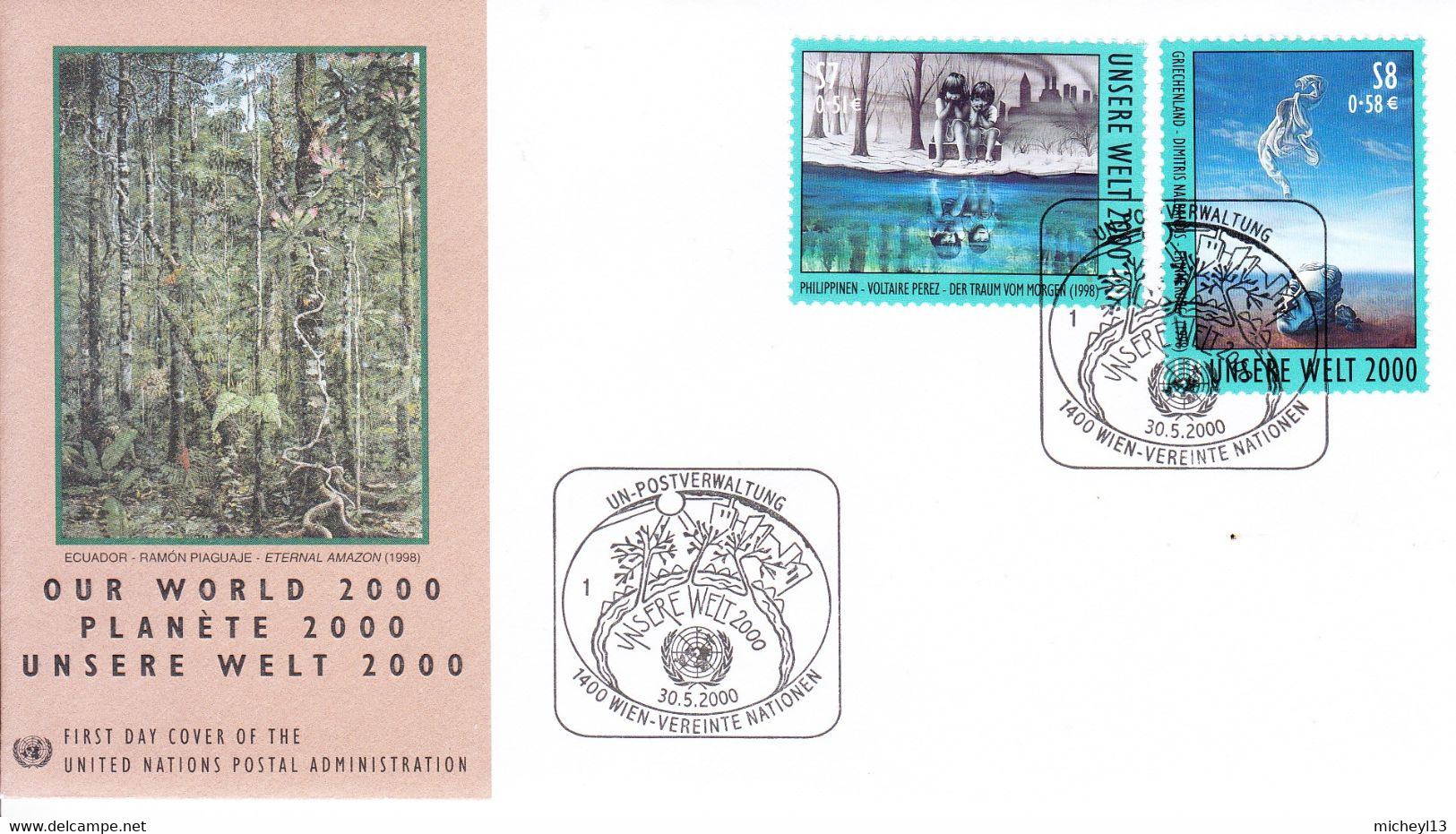 Nations Unies-Vienne-30/5/2000-Unsere Welt-timbres 323 Et 324 - Lettres & Documents