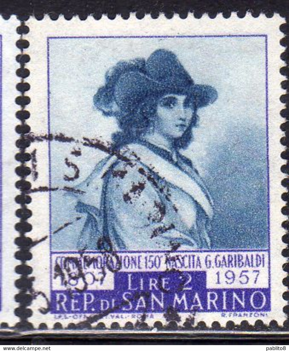 REPUBBLICA DI SAN MARINO 1957 GARIBALDI LIRE 2 USATO USED OBLITERE' - Usati