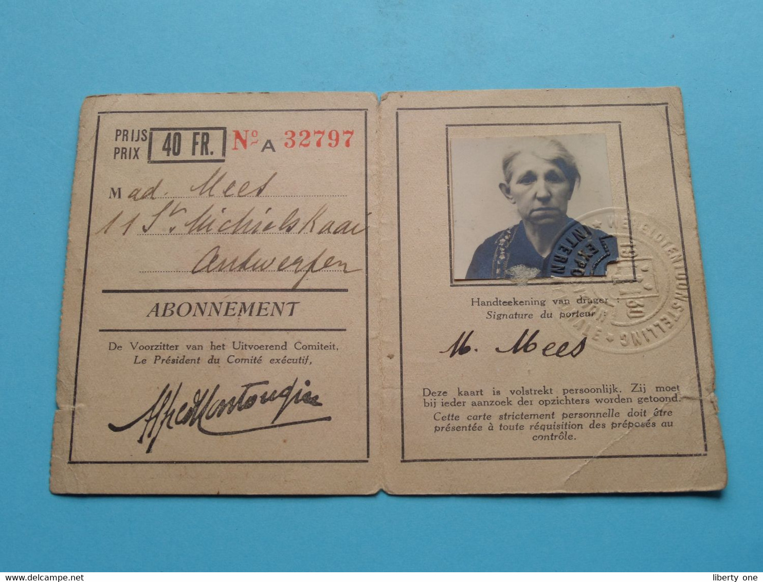 WERELDTENTOONSTELLING ANTWERPEN 1930 EXPO Internationale > Abonnement Mme MEES N° A 32797 ( Zie / Voir Photo ) ! - Tickets - Entradas