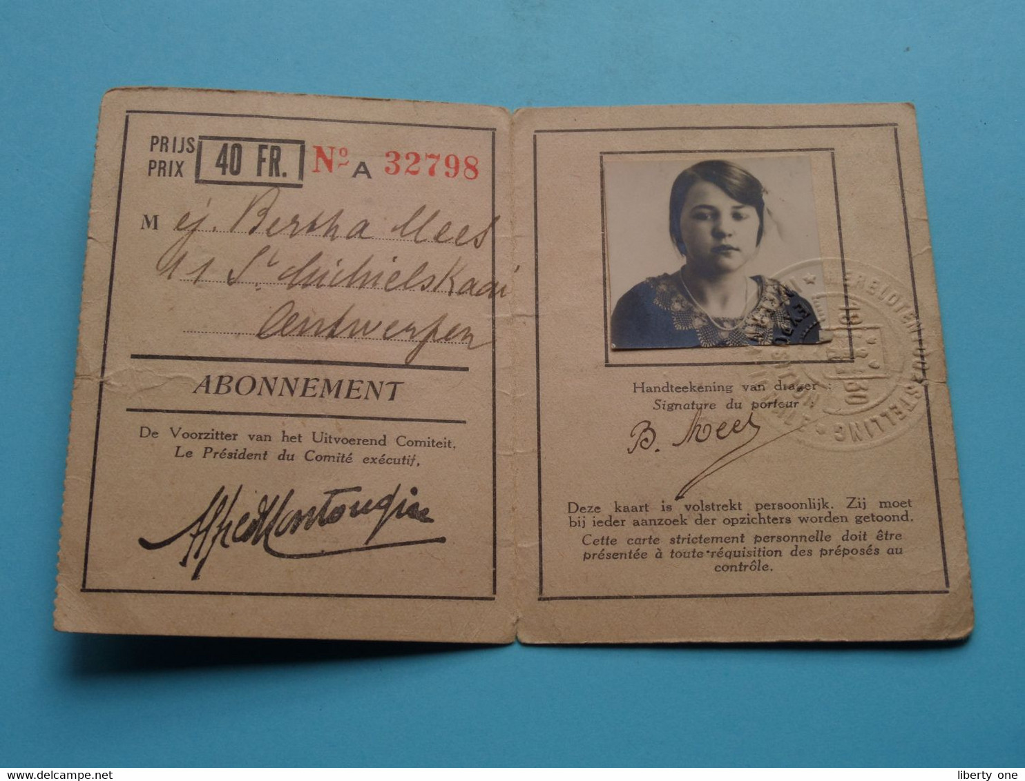 WERELDTENTOONSTELLING ANTWERPEN 1930 EXPO Internationale > Abonnement Bertha MEES N° A 32798 ( Zie / Voir Photo ) ! - Tickets D'entrée