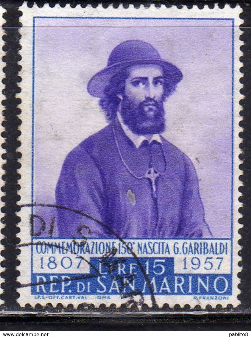 REPUBBLICA DI SAN MARINO 1957 GARIBALDI LIRE 15 USATO USED OBLITERE' - Usati