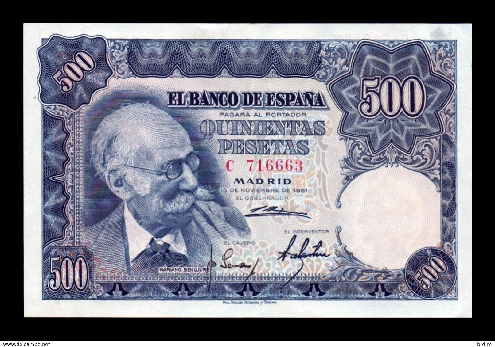 España Spain 500 Pesetas Mariano Benlliure 1951 Pick 142 Serie C EBC XF - 500 Pesetas