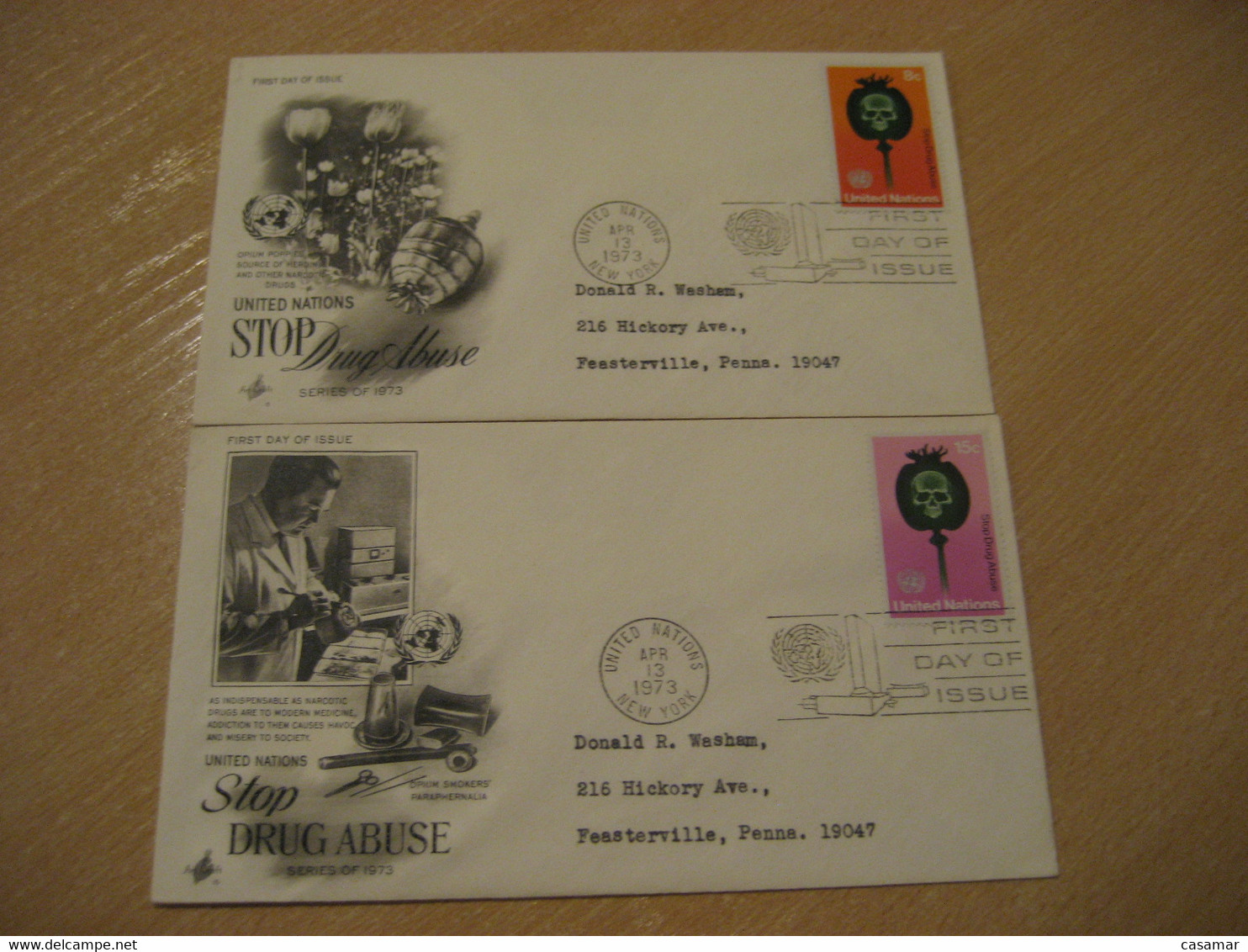 NEW YORK 1973 Stop Drug Abuse Narcotic Drugs 2 FDC Health Sante Cancel Cover UNITED NATIONS USA - Drugs