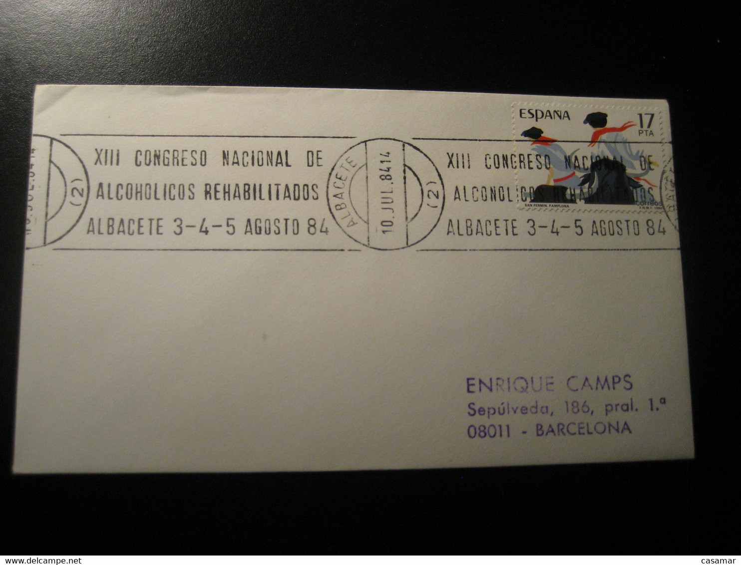 ALBACETE 1984 Alcoholicos Rehabilitados Recovered Alcoholics Alcooliques Recuperes Health Sante Cancel Cover SPAIN - Drugs