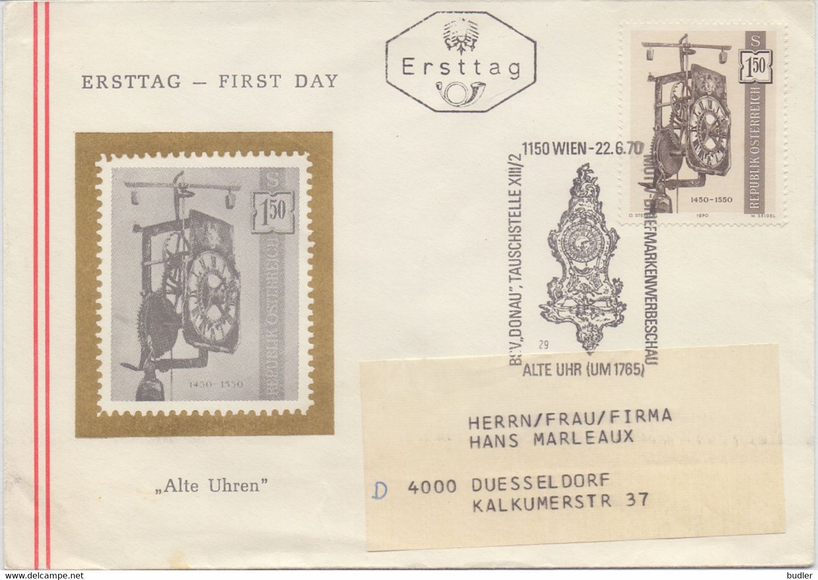 ÖSTERREICH / AUSTRIA :1970: Y.1157 On Travelled FDC :  ## Alte Uhren / Pendules Anciennes / Old Watches ## : TIME,CLOCK, - Horlogerie