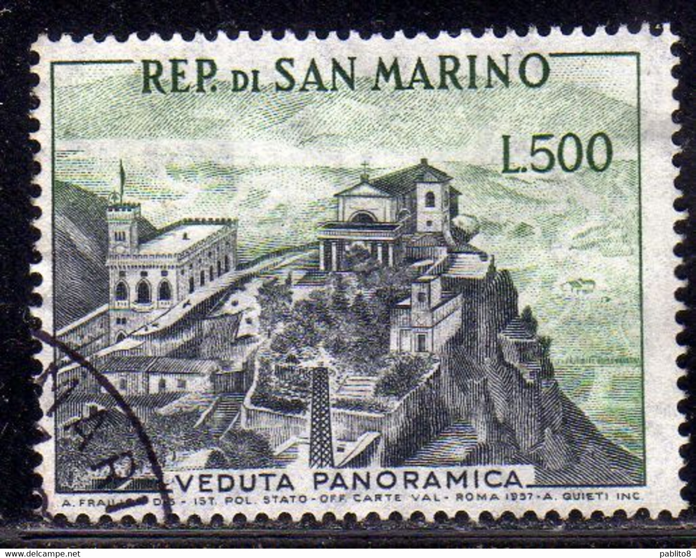 REPUBBLICA DI SAN MARINO 1958 VEDUTA VIEW LIRE 500 USATO USED OBLITERE' - Usati