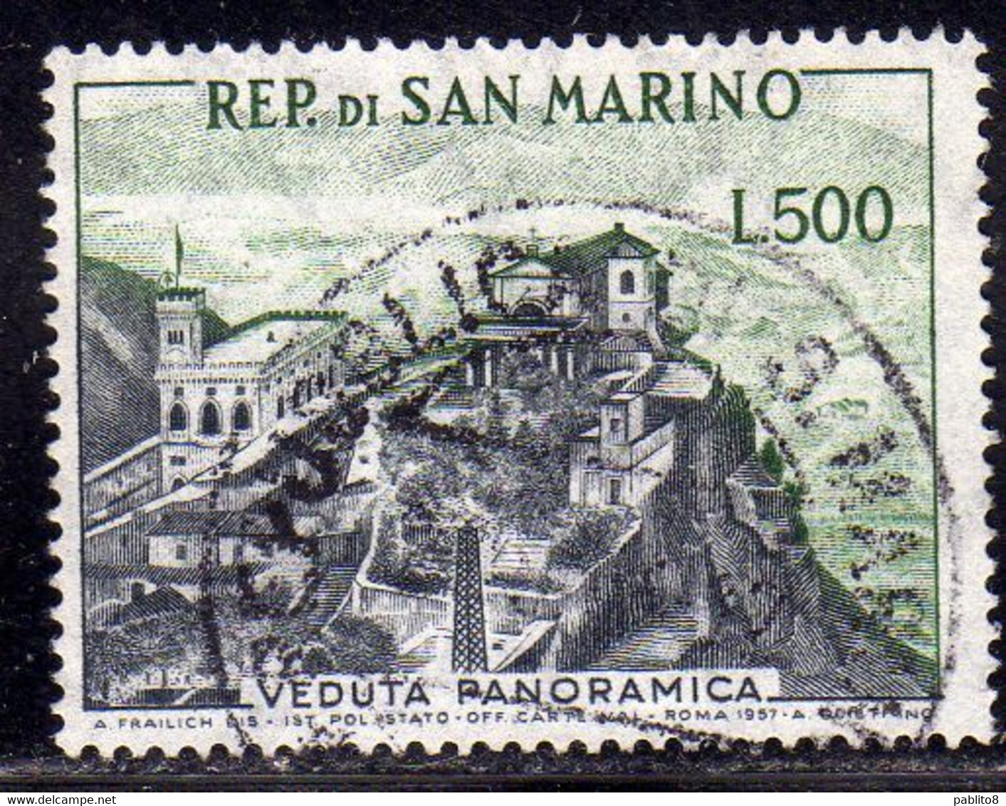 REPUBBLICA DI SAN MARINO 1958 VEDUTA VIEW LIRE 500 USATO USED OBLITERE' - Usati