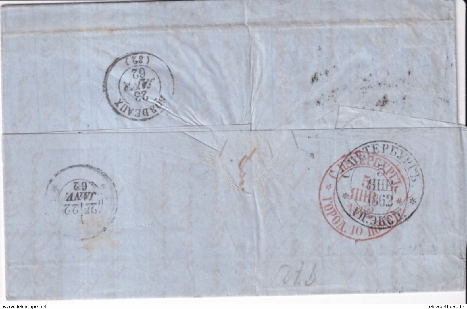 1862 - RUSSIE - ENTREE PRUSSE Par VALENCIENNES SUP ! Sur LETTRE De ST PETERSBURG ! => BORDEAUX - Entry Postmarks