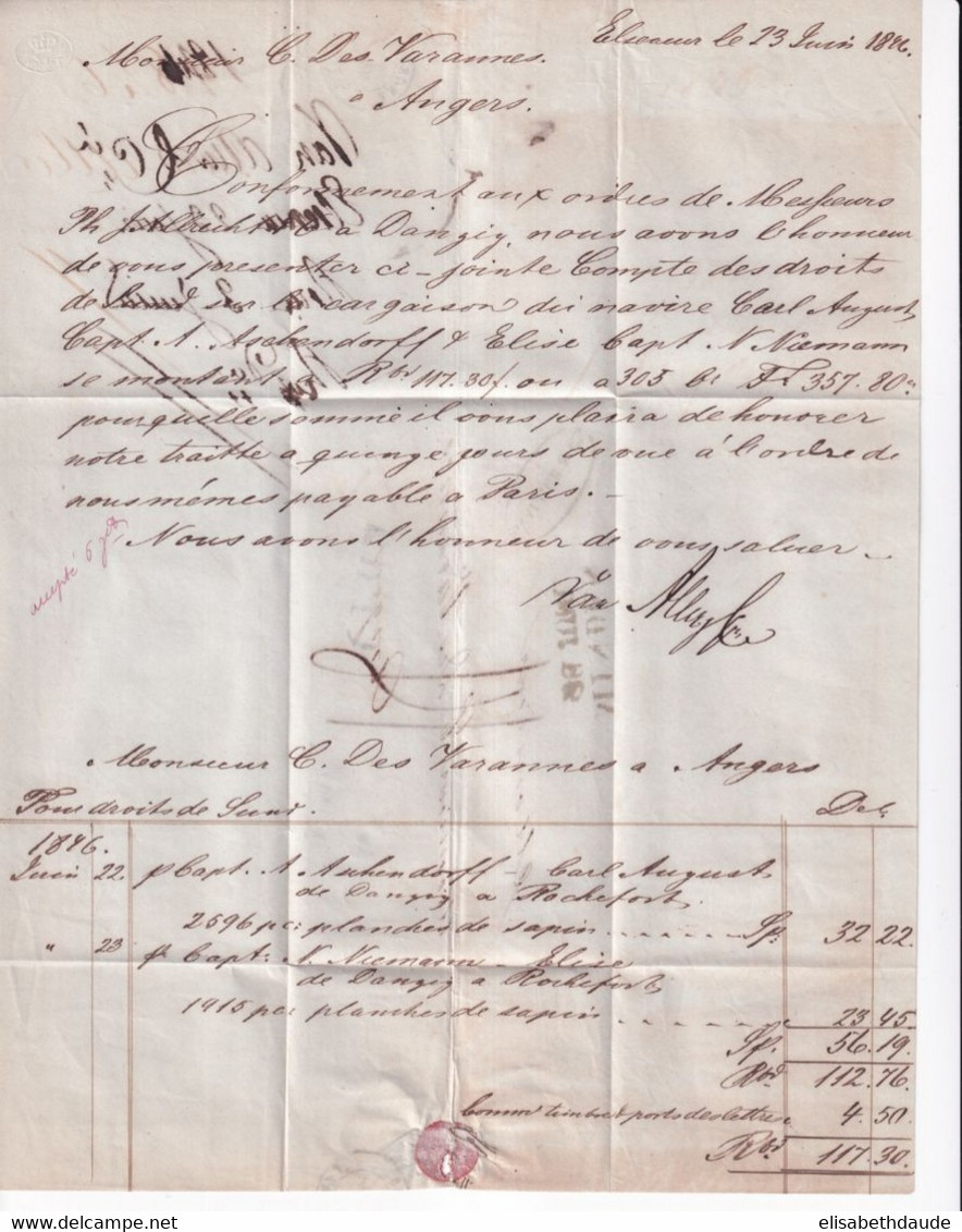 1846 - DANEMARK - ENTREE PRUSSE Par GIVET Sur LETTRE De ELSENEUR ! => ANGERS - MARQUE ALLEMANDE De MINDEN - Marques D'entrées