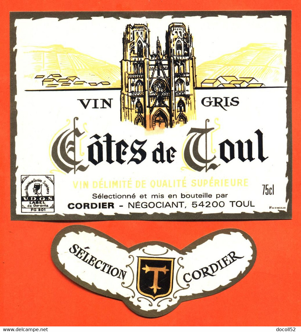 Etiquette + Collerette Neuve De Vin Gris Cotes De Toul D Cordier à 54200 Toul - 75 Cl - Cathédrale De Toul - Vin De Pays D'Oc