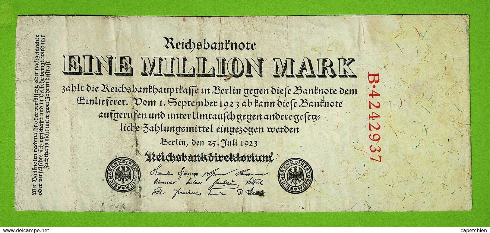 ALLEMAGNE / 1 MILLION MARK / REICHSBANKNOTE / 25 - 07 - 1923 :/ B 4242937 /  Ros.92 - 1 Million Mark