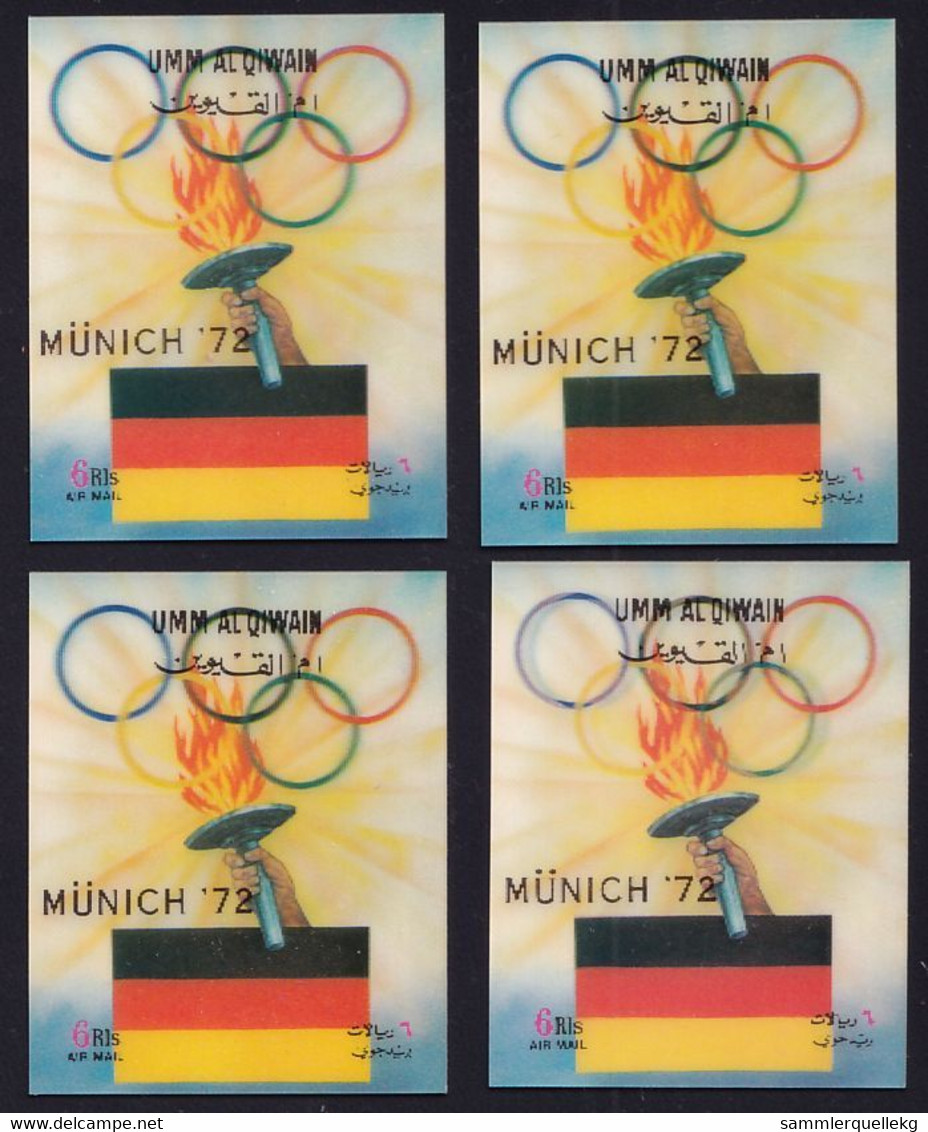 Umm Al-Kaiwain 591 4 Stück Postfrisch, Kunststoffüberzug 3D, Olympische Sommerspiele In München - Olympische Flamme - Umm Al-Qiwain
