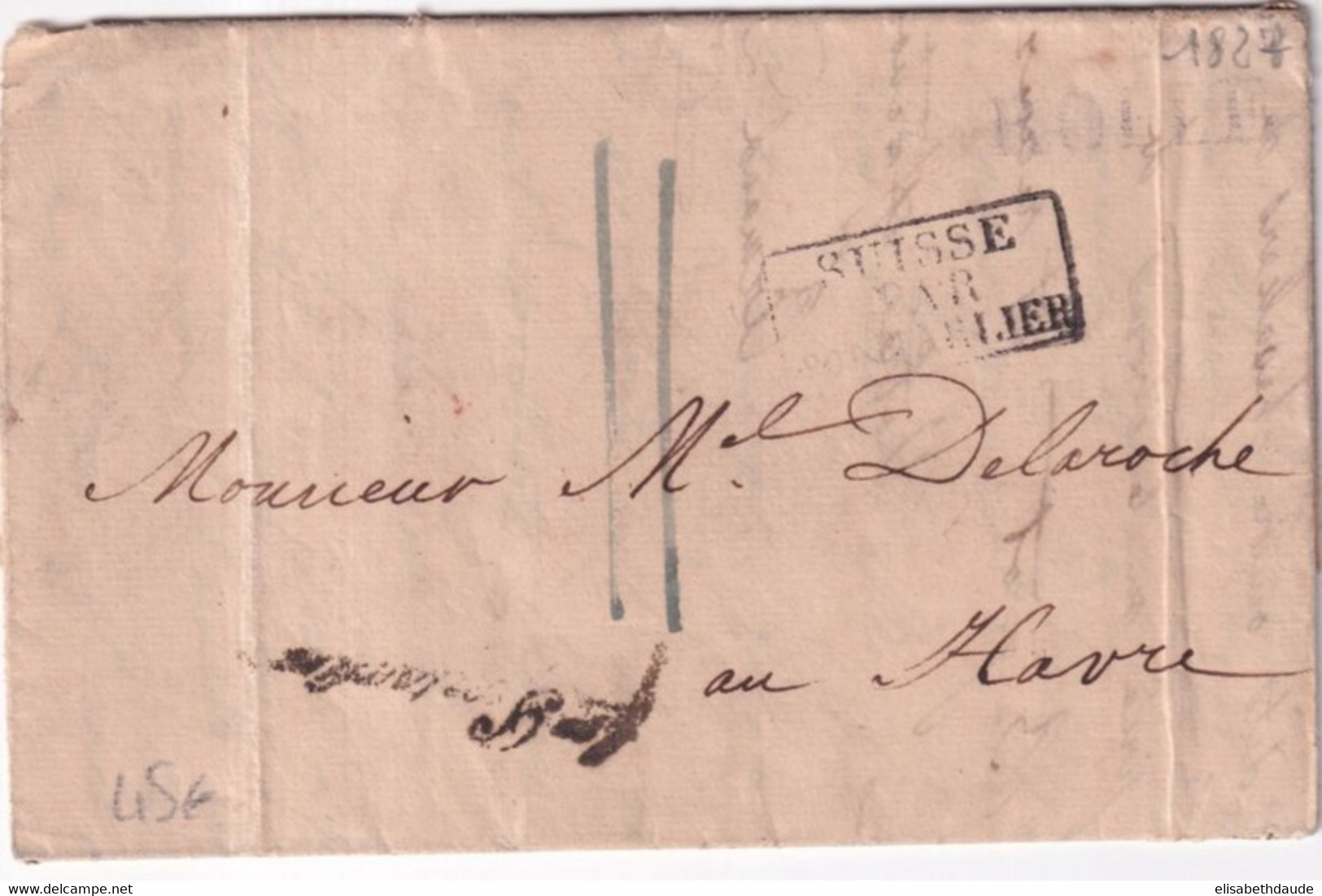 1827 - LETTRE De ROLLE / SUISSE (MARQUE LINEAIRE MAL FRAPPEE) Avec ENTREE SUISSE PAR PONTARLIER Et GRIFFE LINEAIRE ! - Marques D'entrées