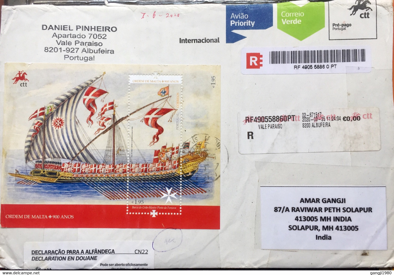 PORTUGAL 2020, CORONA PERIOD,POSTAL STATIONARY COVER ORDEM -DE-MALTA  MINIATURE SHEET AIRMAIL CUSTOM DECLARATION FORM - Storia Postale
