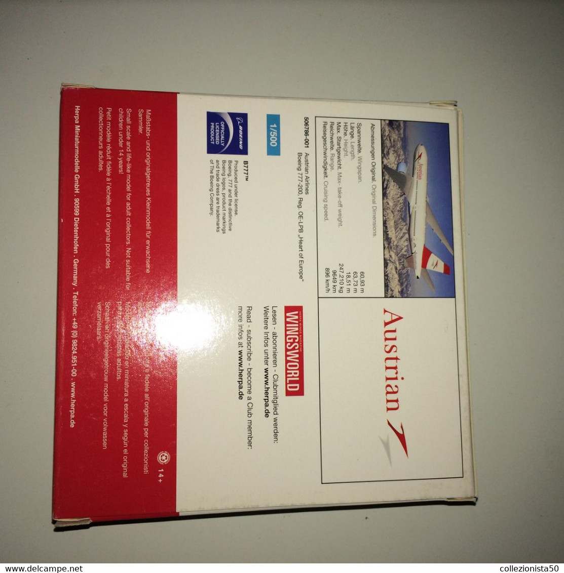 HERPA 1:500 BOEING 777 AUSTRIAN AIRLINES ! - Zonder Classificatie