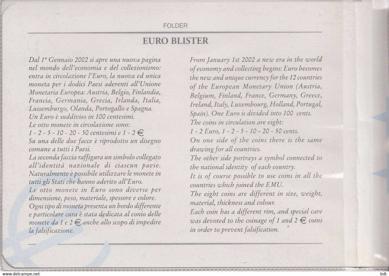 ITALIA 2002 Serie Divisionale Prima Emissione Euro 8 Monete FDC BLISTER ABAFIL - Jahressets & Polierte Platten