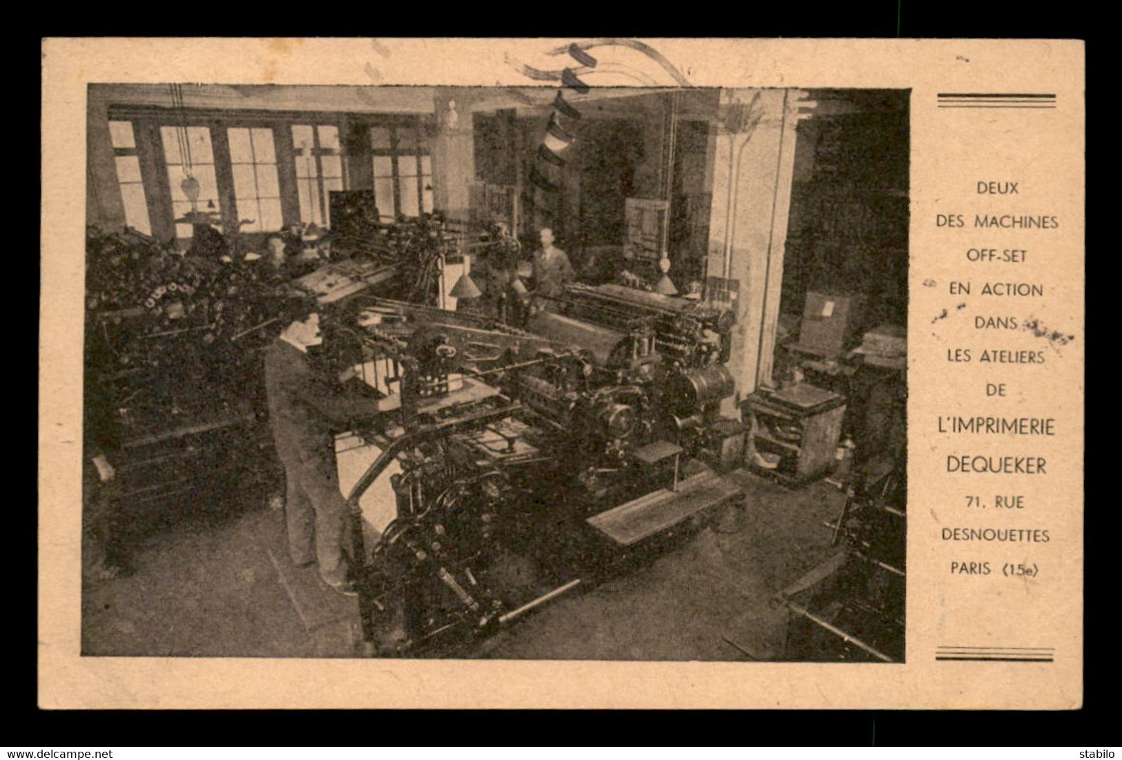 75 - PARIS 15EME - IMPRIMERIE DEQUEKER 71 RUE DESNOUETTES - MACHINES OFFSET - CARTE DE SERVICE - Arrondissement: 15