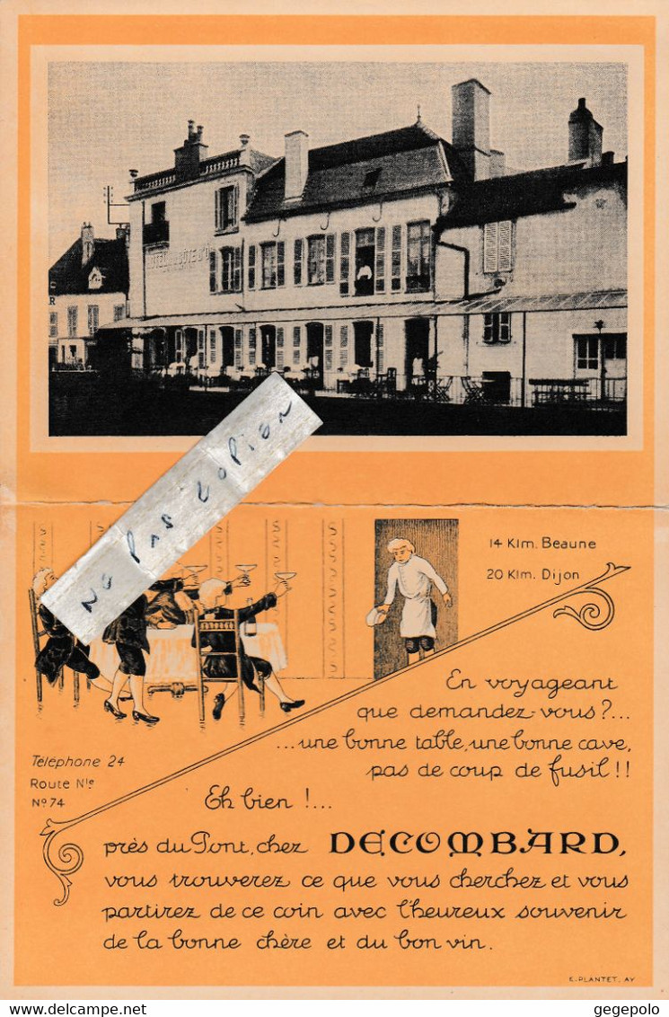 NUITS SAINT GEORGES - Hôtel Et Café De La Côte D'Or , Chez Decombard    ( Carte Double )  Rare - Nuits Saint Georges