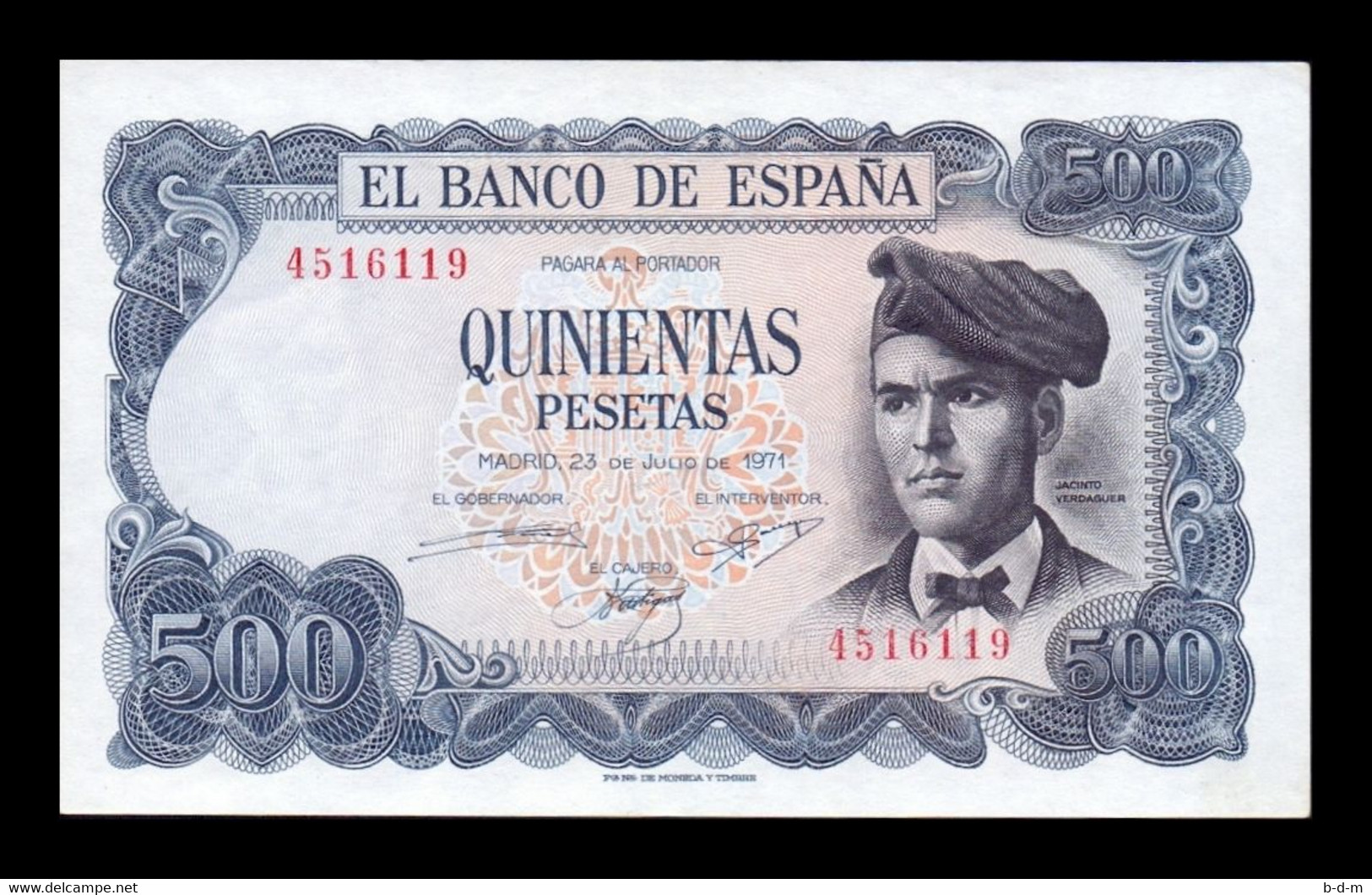 España Spain 500 Pesetas Jacinto Verdaguer 1971 Pick 153 Sin Serie EBC XF - 500 Pesetas