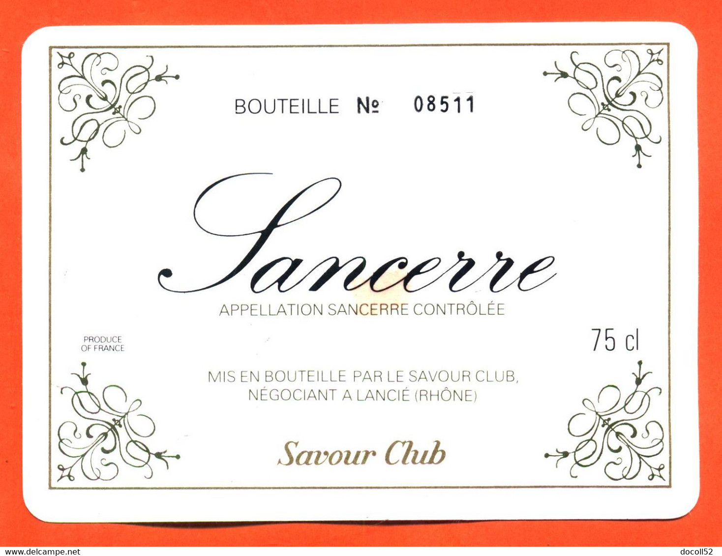 Etiquette Neuve De Vin Sancerre Savour Club à Lancié - 75 Cl - Vin De Pays D'Oc