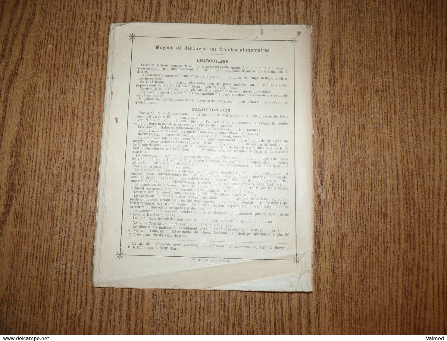 Cahier de Devoirs de Vacances début 1900-Fraudes Alimentaires-La Charcuterie-Le Familistère-Format plié 22,3x17,7cm env.