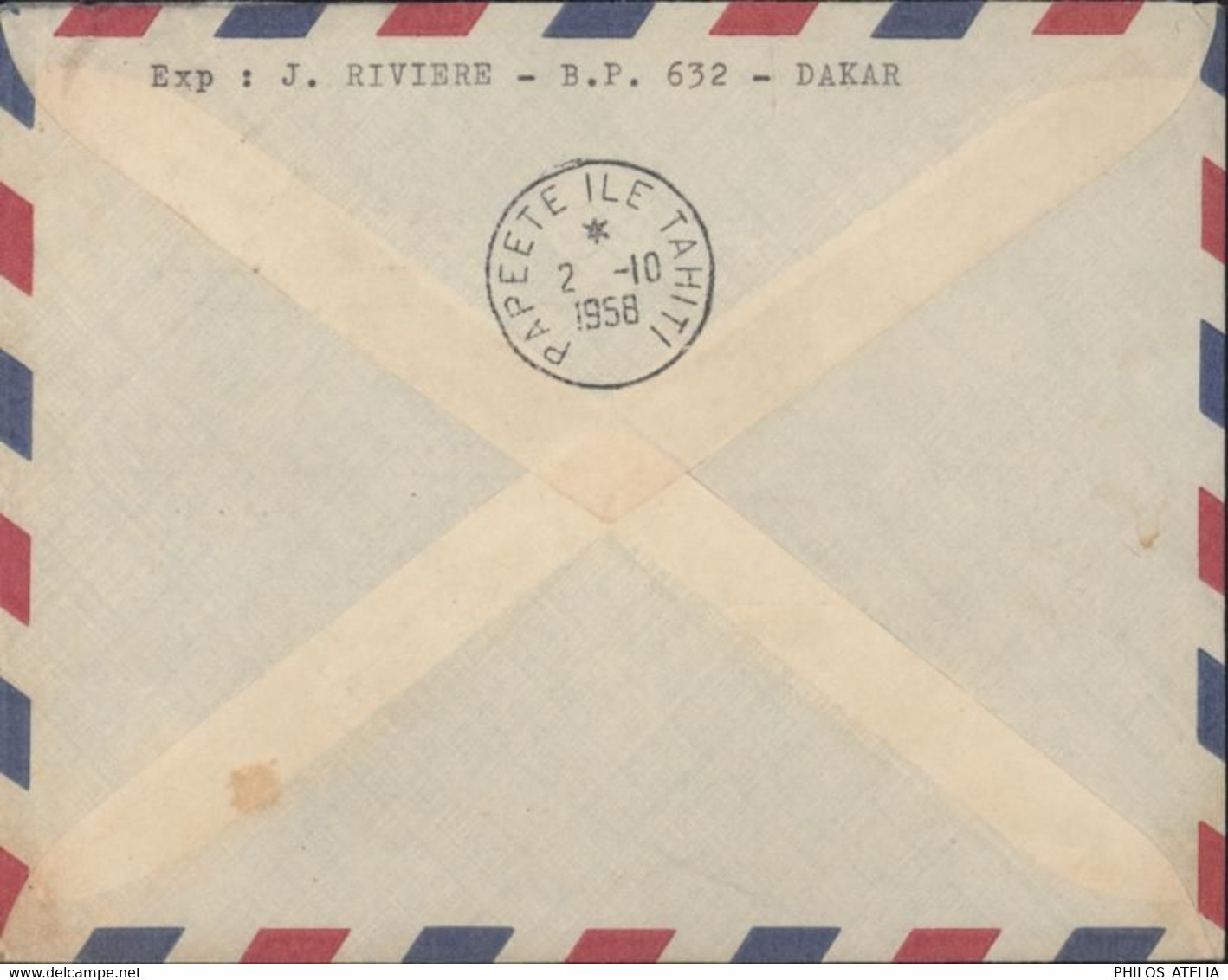 YT AOF 39 Dakar Principal Sénégal 28 9 58 Cachet 1ère Liaison Aérienne Directe France Polynésie Française Par T.A.I. - Airmail