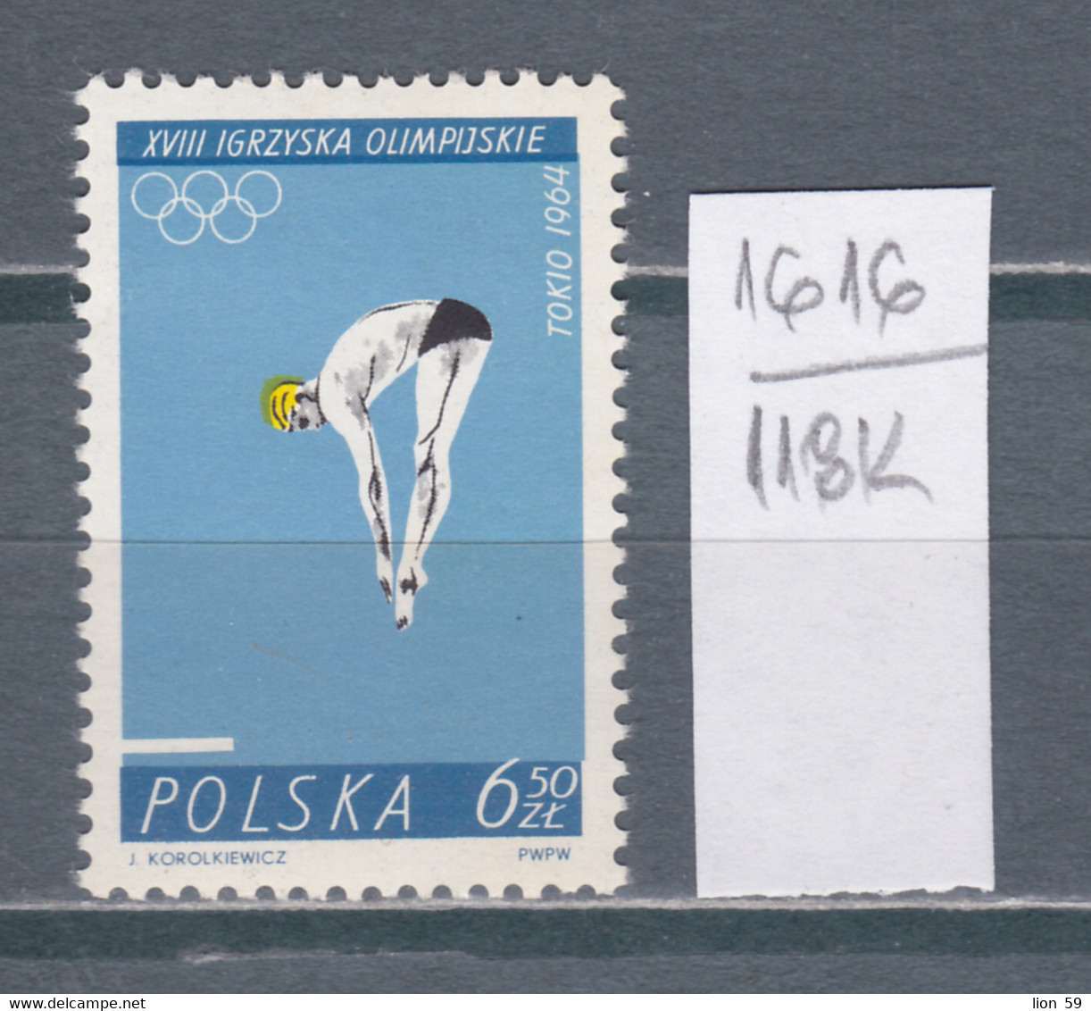 118K1616 / Poland 1964 Michel Nr. 1520 MNH (**) Sport Diving Plongeon Wasserspringen ,Olympic Games Tokyo Japan - Diving