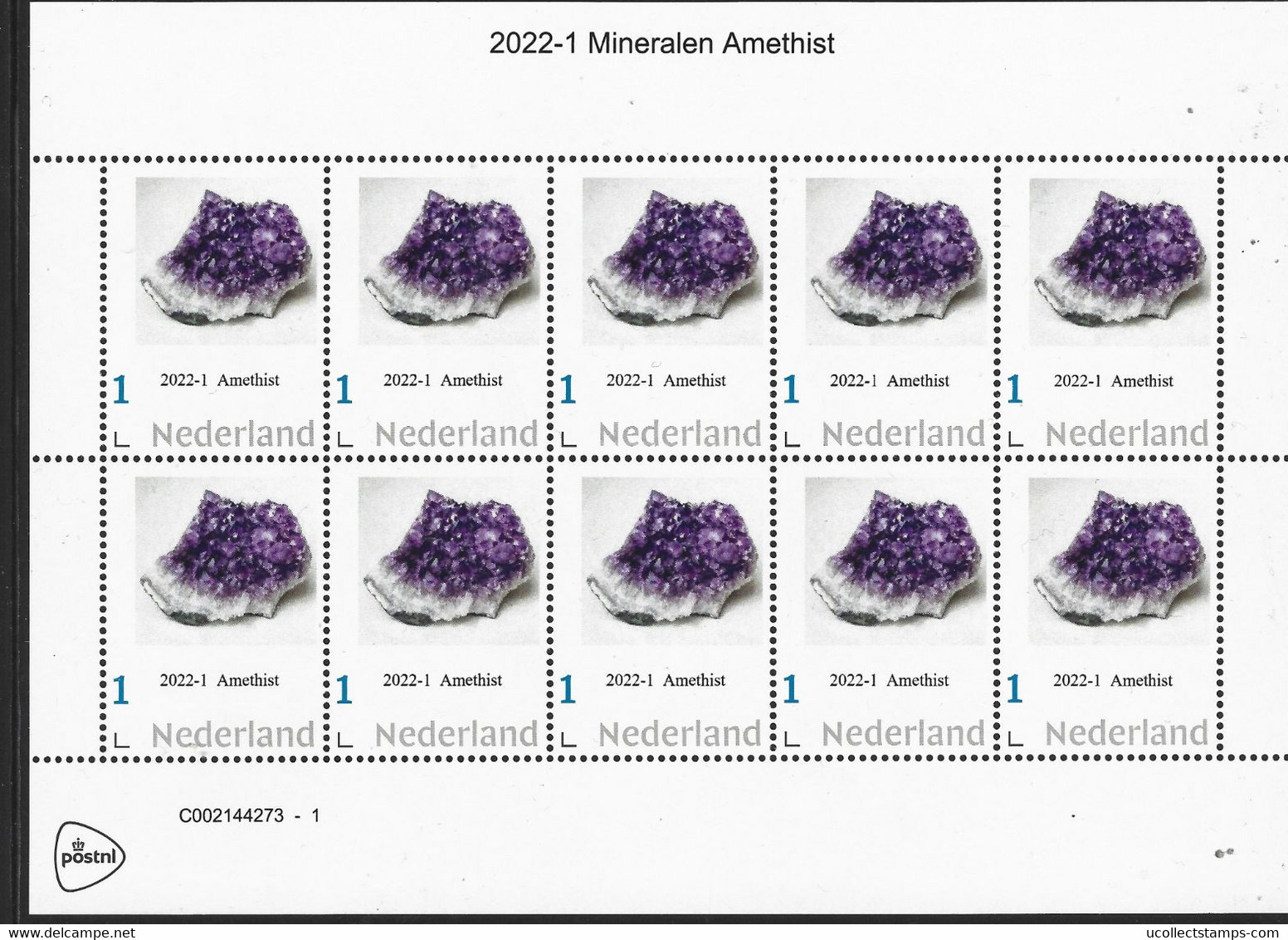 Nederland  2022-1 Mineralen Edelstenen Minerals Gemstons  Amethist  Vel-sheetlet  Postfris/mnh/neuf - Neufs