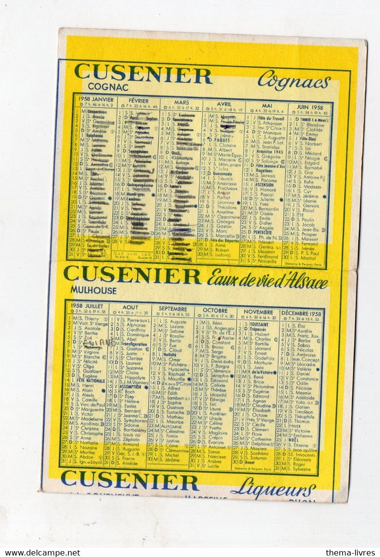 Mimizan (40 Landes) Calendrier 1958 CUSENIER / COOP ALIMENTATION PAPETERIES  DE GASCOGNE  (PPP34842) - Petit Format : 1961-70